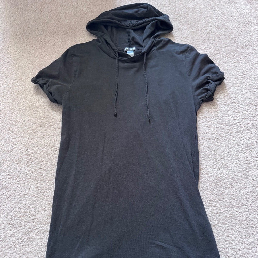 H&M Divided Longline Hooded T-Shirt | Size XS | Black